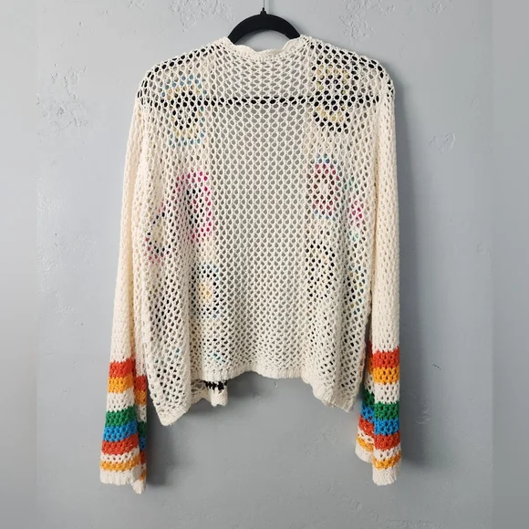 Boho Crochet Knit Patchwork Bell Sleeve Cardigan  Sz Large - Picture 3 of 6